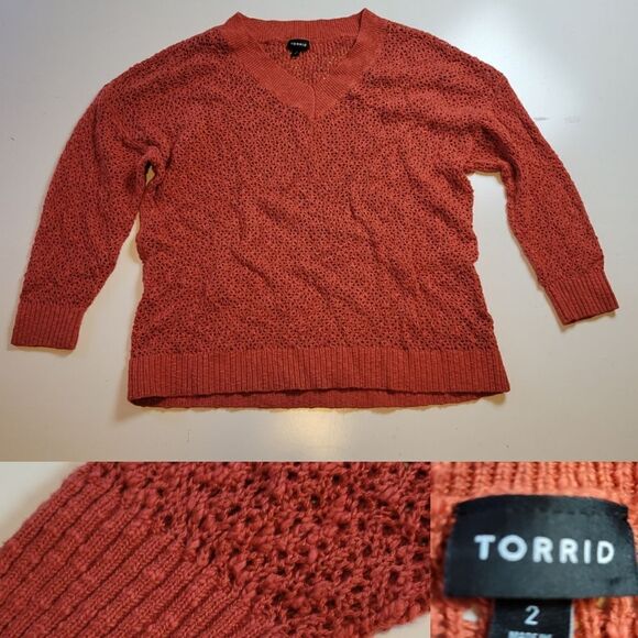 2X TORRID PSL FALL BURNT BRICK ORANGE RED BREATHABLE FALL SWEATER - Picture 1 of 8